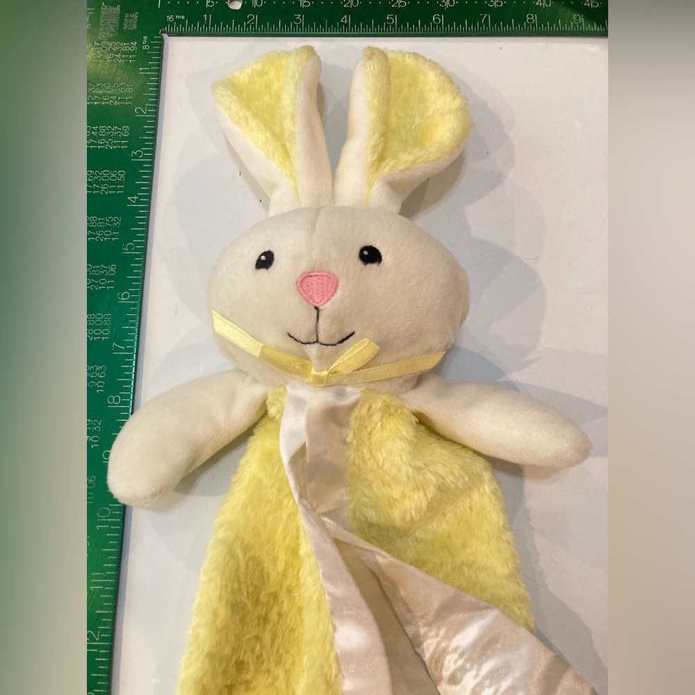 Rare Stephan Baby Lovey Bunny Rabbit Security Blanket Yellow White plush Blankie - Picture 2 of 11